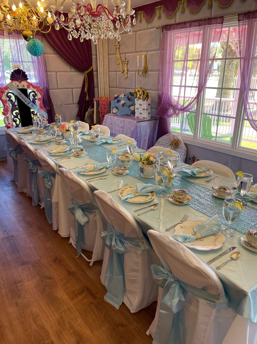 Tea cups and table settings prepared for a celebration